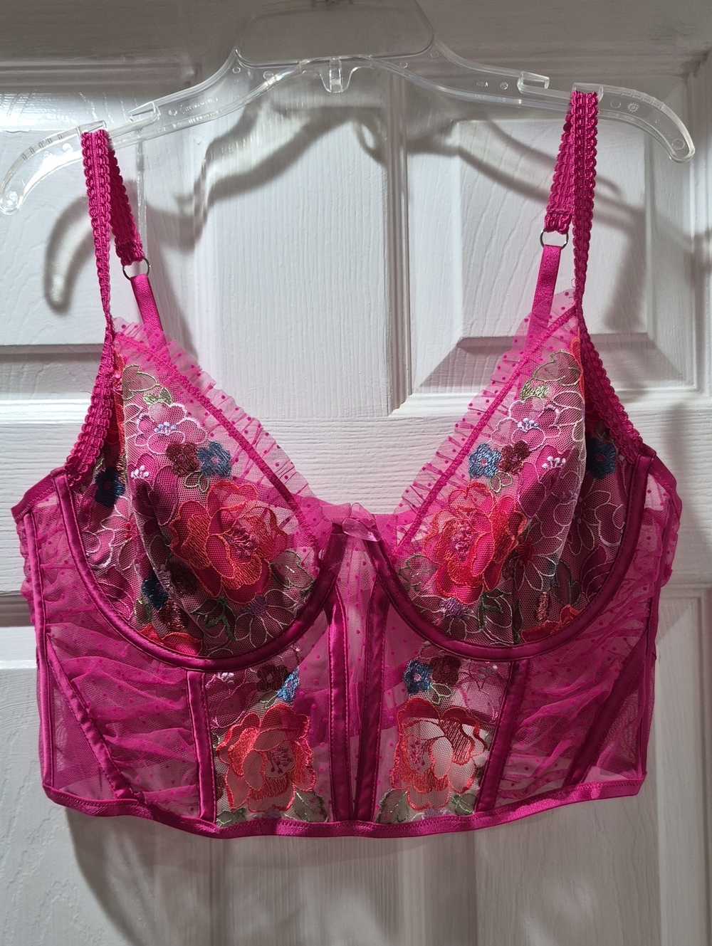 For Love & Lemon Floral Embroidered Corset - Hot Pink